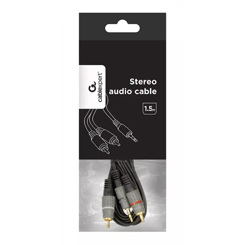 GEMBIRD 3,5 mm stereo na 2xRCA konektor samec, 1,5 m kábel - pozlátené konektory