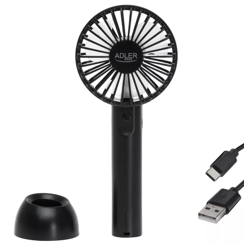 Stolový ventilátor Adler AD 7338 Mini USB — 7 cm priemer, 3 rýchlosti, čierny
