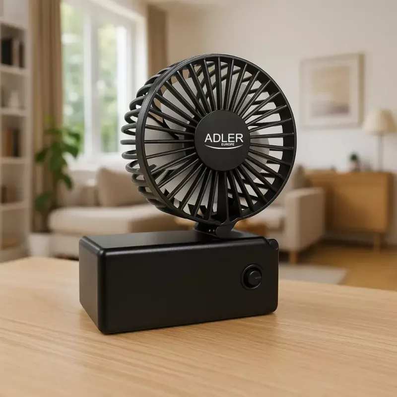 Stolový ventilátor Adler AD 7336 – skladací mini ventilátor, 6,5 cm priemer, 1 rýchlosť, čierny