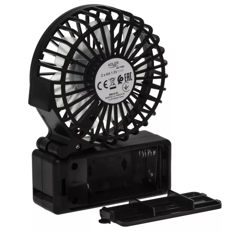 Stolový ventilátor Adler AD 7336 – skladací mini ventilátor, 6,5 cm priemer, 1 rýchlosť, čierny