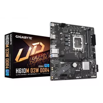 GIGABYTE H610M D3W DDR4 základná doska - podporuje Intel Core CPU 14. generácie, 5+1+1 fáz VRM, až do 3200 MHz DDR4, 1x PCIe 3.0 M.2, 1 GbE LAN, USB 3.2 Gen 1