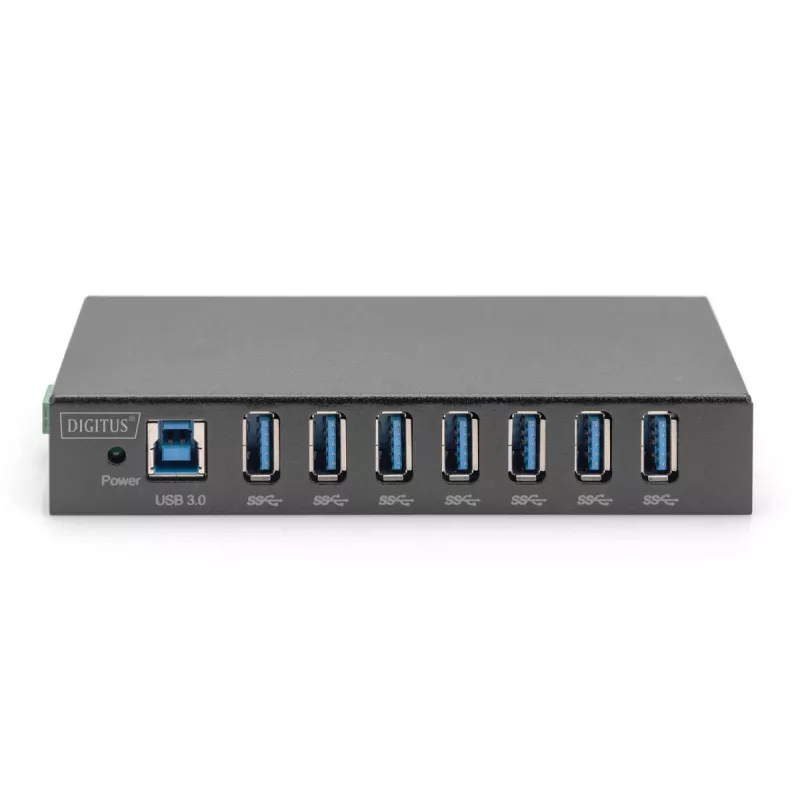 DIGITUS USB 3.0 HUB - 7 portov - priemyselný kovový PSU 15-kV ESD stolový nástenný DIN lišta montáž
