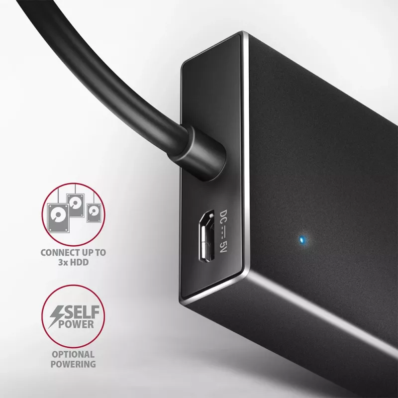 Axagon HUE-F7A 7x USB 3.2 Gen 1 ALU FLAT hub micro napájanie IN 1m USB-A USB 3.2 Gen 1 (3.1 Gen 1) Type-A 5000 Mbit/s čierny