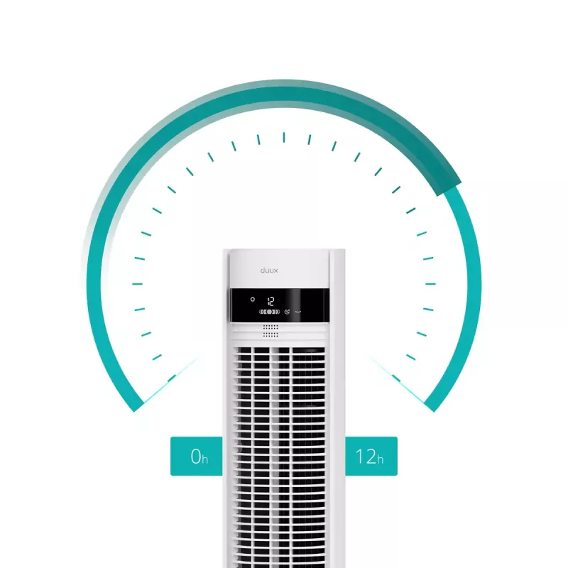 Vežový ventilátor Duux Elevate DXTF02 — priemer 29 cm, 12 rýchlostí, oscilácia, 4–40 W, biely