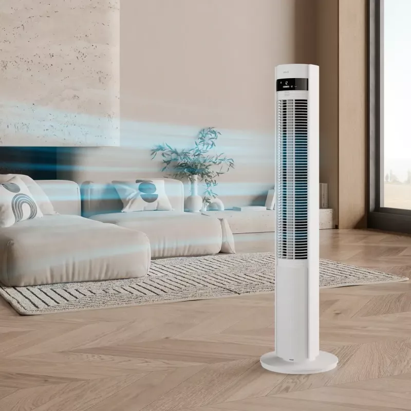 Vežový ventilátor Duux Elevate DXTF02 — priemer 29 cm, 12 rýchlostí, oscilácia, 4–40 W, biely