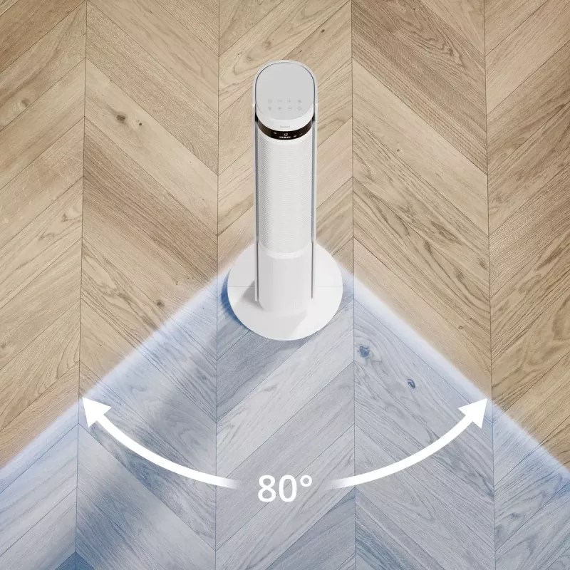 Vežový ventilátor Duux Elevate DXTF02 — priemer 29 cm, 12 rýchlostí, oscilácia, 4–40 W, biely