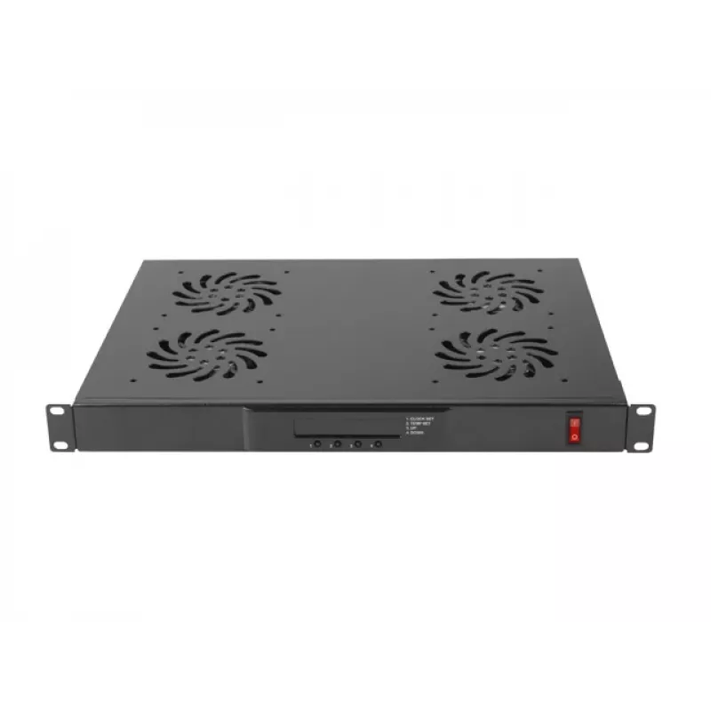 Lanberg AK-1503-B 19" 1U ventilačný panel s LCD a termostatom, 4 ventilátory, 230 V, 483x322x44,45 mm, čierny