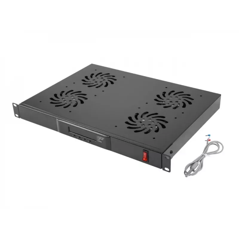 Lanberg AK-1503-B 19" 1U ventilačný panel s LCD a termostatom, 4 ventilátory, 230 V, 483x322x44,45 mm, čierny