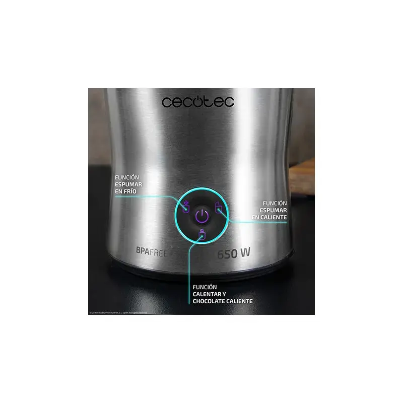 Cecotec Power Moka Spume 5000 šľahač mlieka, 650 W, 400 ml, 4 režimy (horúca/studená pena, ohrev, horúca čokoláda)