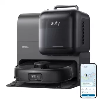 Robotický vysávač a mop Eufy Omni E28 — 3 l prach, 2,5 l voda, 5200 mAh batéria, čierny
