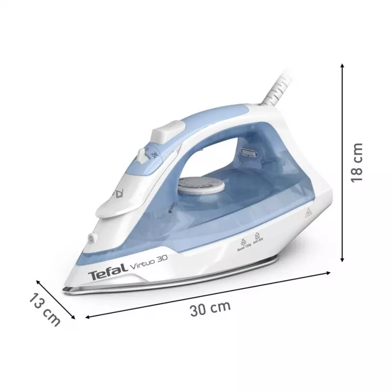 Tefal Virtuo 30 FV2C41E0 žehlička suchá a parná keramická žehliaca plocha 2000 W modrá, biela