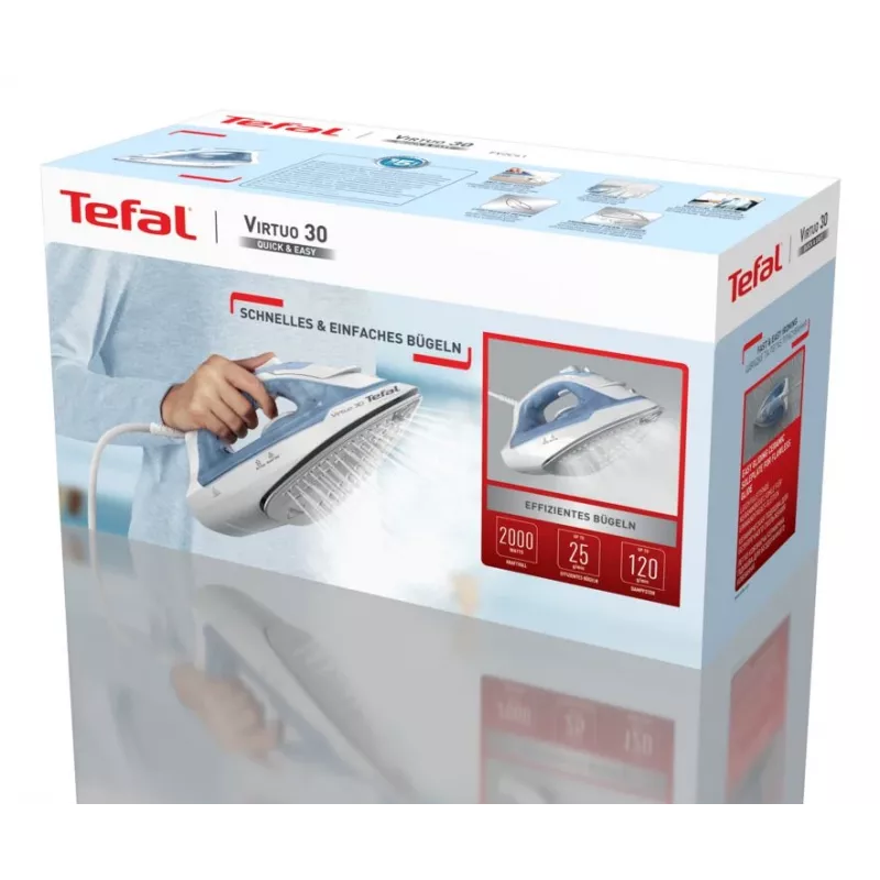 Tefal Virtuo 30 FV2C41E0 žehlička suchá a parná keramická žehliaca plocha 2000 W modrá, biela