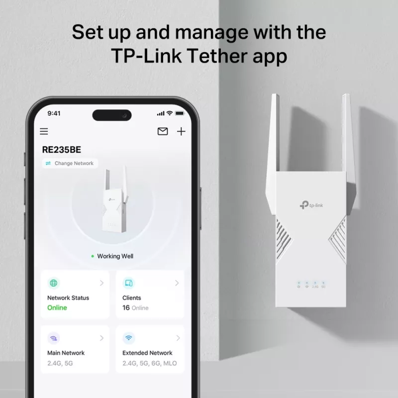 Sieťový vysielač a prijímač TP‑LINK BE3600 2882 Mbit/s, dvojpásmový 2,4/5 GHz, 1× RJ‑45, biela
