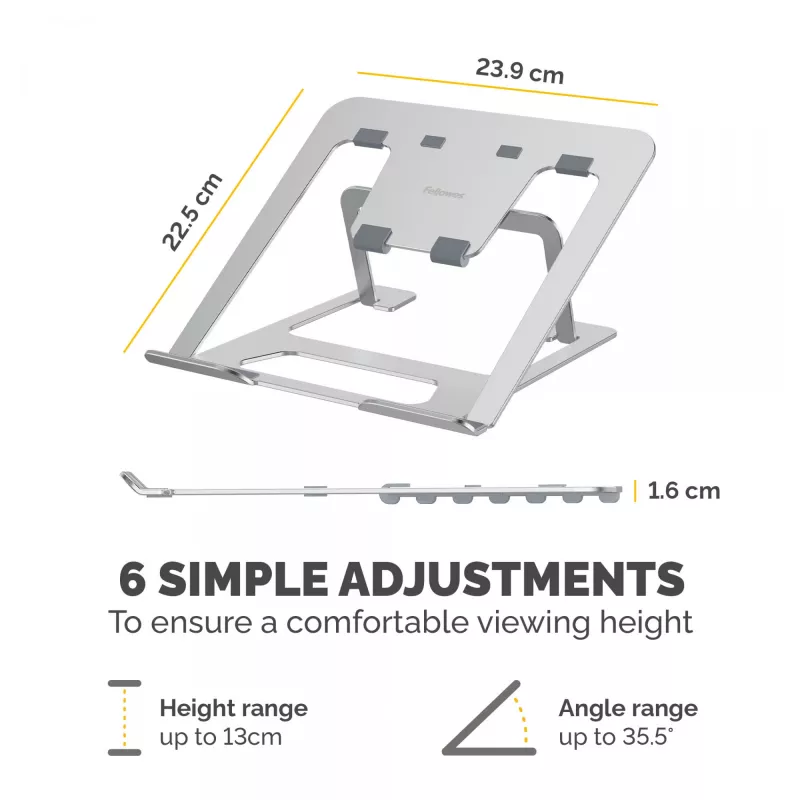 Fellowes Alumia Laptop-Riser prenosný stojan na notebook max. veľkosť 15 palcov max. hmotnosť 5 kg strieborný