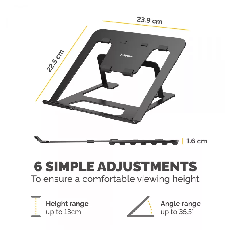 Fellowes Alumia Laptop Riser prenosný stojan na notebook max. veľkosť 15 palcov max. hmotnosť 5 kg čierny