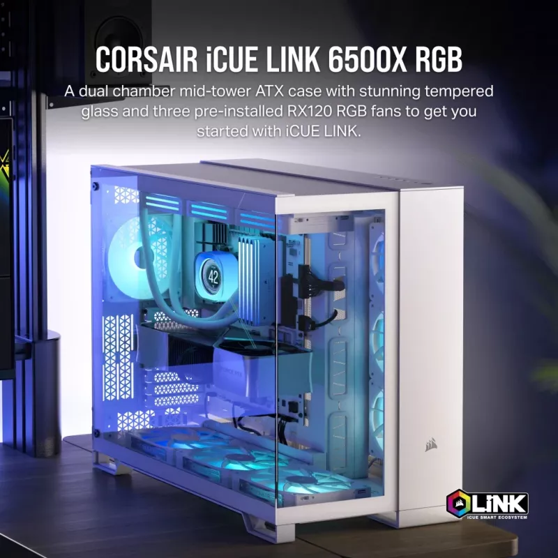 CORSAIR PC skriňa – iCUE LINK 6500X RGB Mid-Tower Dual Chamber biela