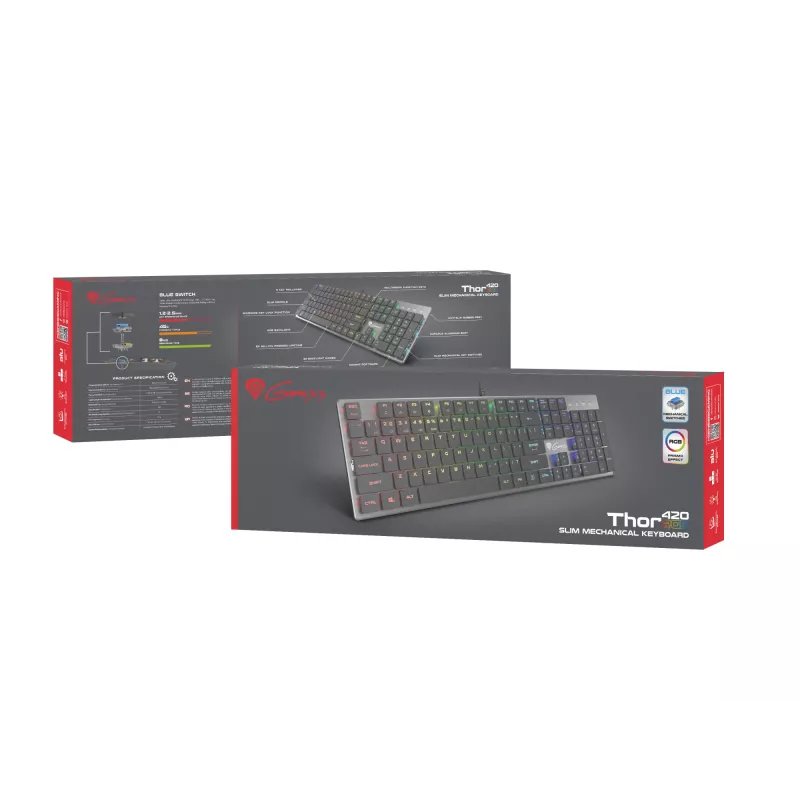 GENESIS Thor 420 RGB klávesnica herná USB QWERTY US International strieborná