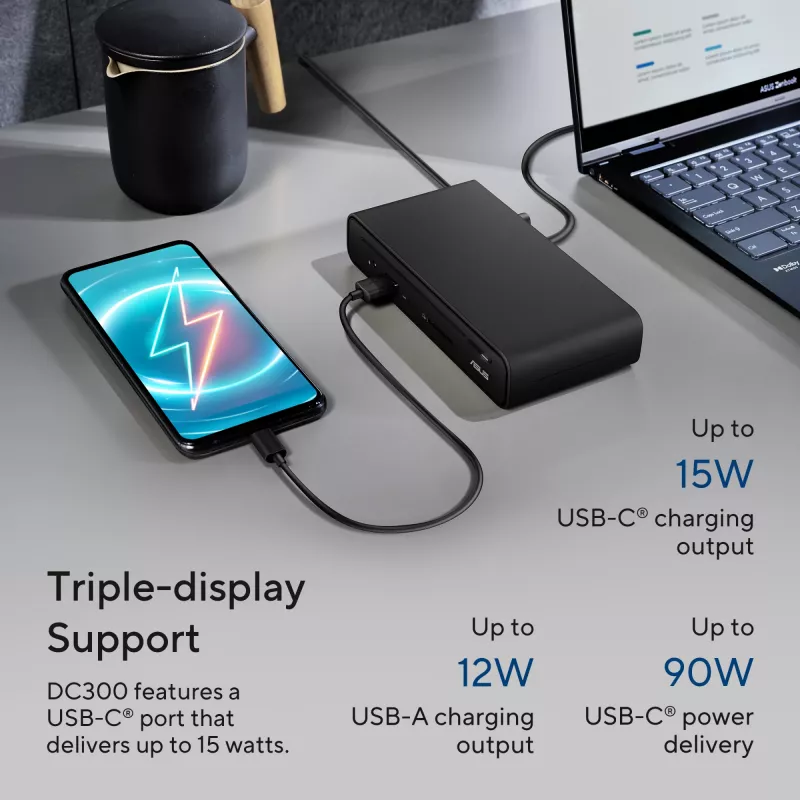 ASUS Triple Display USB-C Dock DC300 dokovacia stanica USB 3.2 Gen 2 (3.1 Gen 2) Type-C čierna