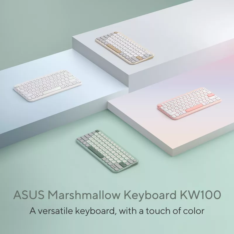 Bezdrôtová Bluetooth klávesnica ASUS Marshmallow KW100 — US International rozloženie, kompaktný dizajn