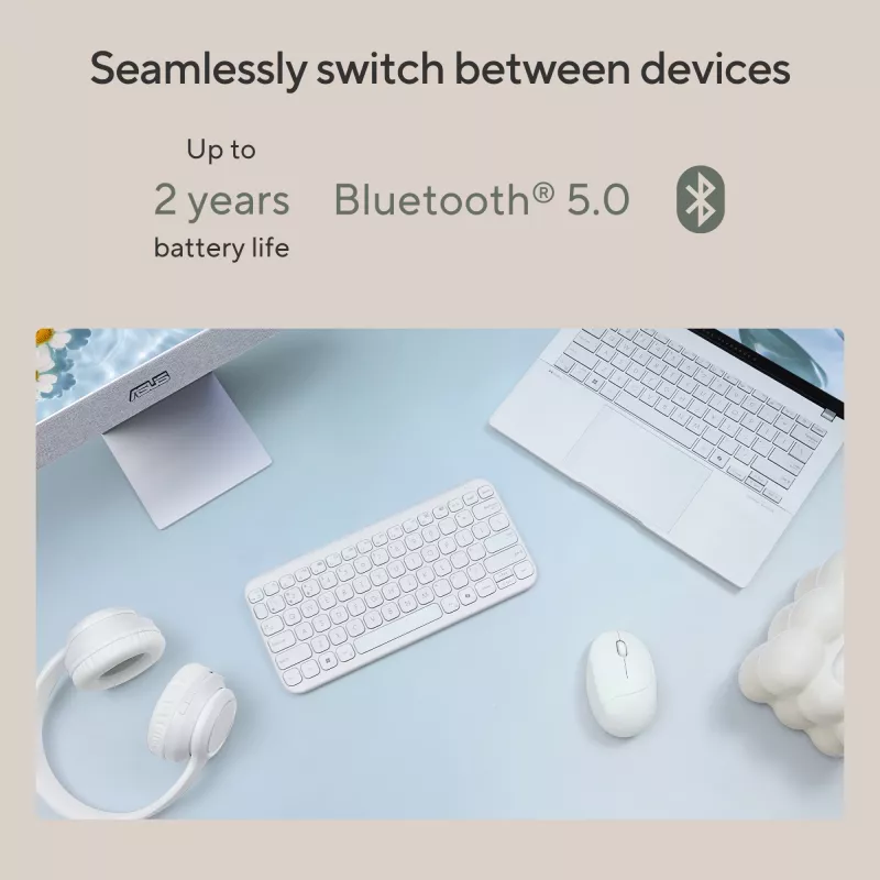 Bezdrôtová Bluetooth klávesnica ASUS Marshmallow KW100 — US International rozloženie, kompaktný dizajn