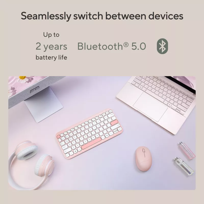 Bezdrôtová Bluetooth klávesnica ASUS Marshmallow KW100 — US International rozloženie, kompaktný dizajn