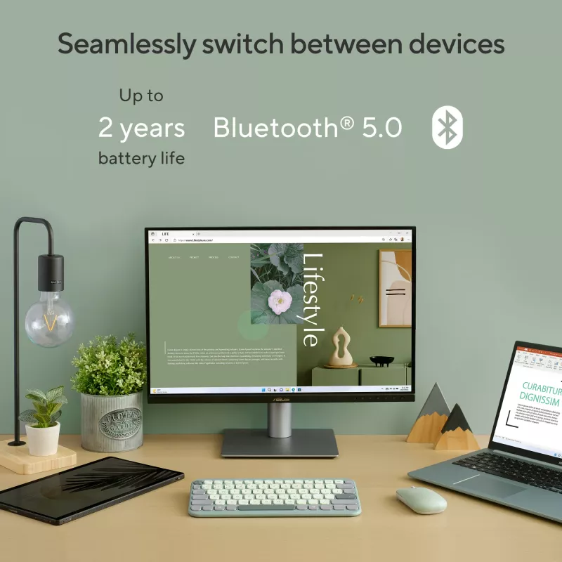 Bezdrôtová Bluetooth klávesnica ASUS Marshmallow KW100 — US International rozloženie, kompaktný dizajn