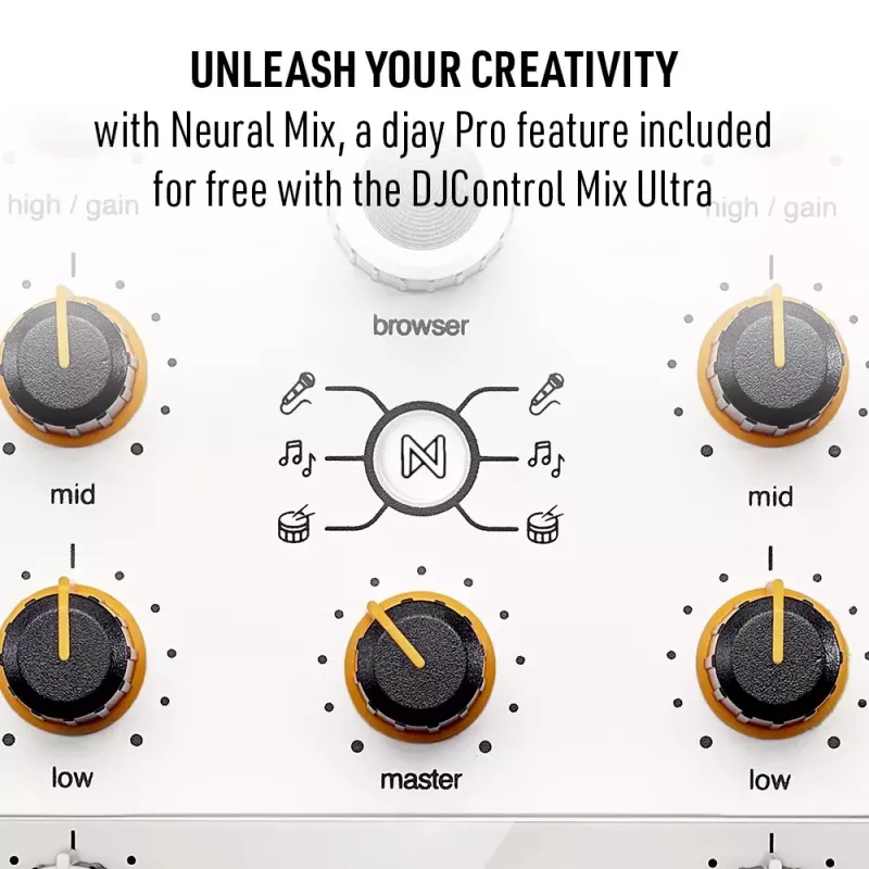 DJ kontroler Hercules DJControl Mix Ultra – biela, mobilný Bluetooth kontroler