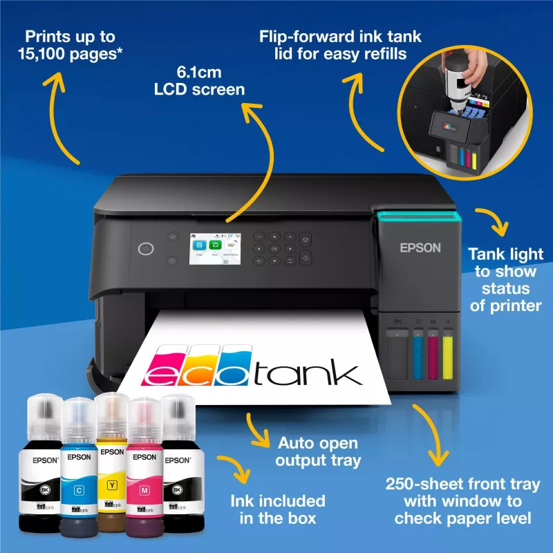 Multifunkčná atramentová tlačiareň Epson EcoTank L6360 — farebná, A4, 4800x1200 DPI, 35 ppm, Wi‑Fi, obojstranná tlač