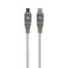 GEMBIRD Premium bavlnený opletený USB Type-C na micro-USB nabíjací a dátový kábel, 1,5 m - sivá