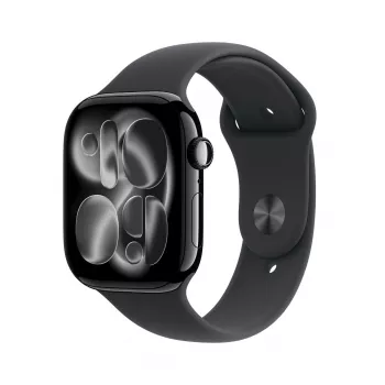 Apple Watch GPS + Cellular 46 mm puzdro z hliníka Jet Black s čiernym športovým remienkom S/M