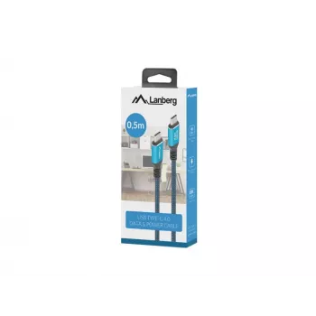 USB-C kábel LANBERG CA-CMCM-44CU-0005-BK 0,5 m — USB4 Gen 2x2, 40 Gbit/s, 240 W, čierny