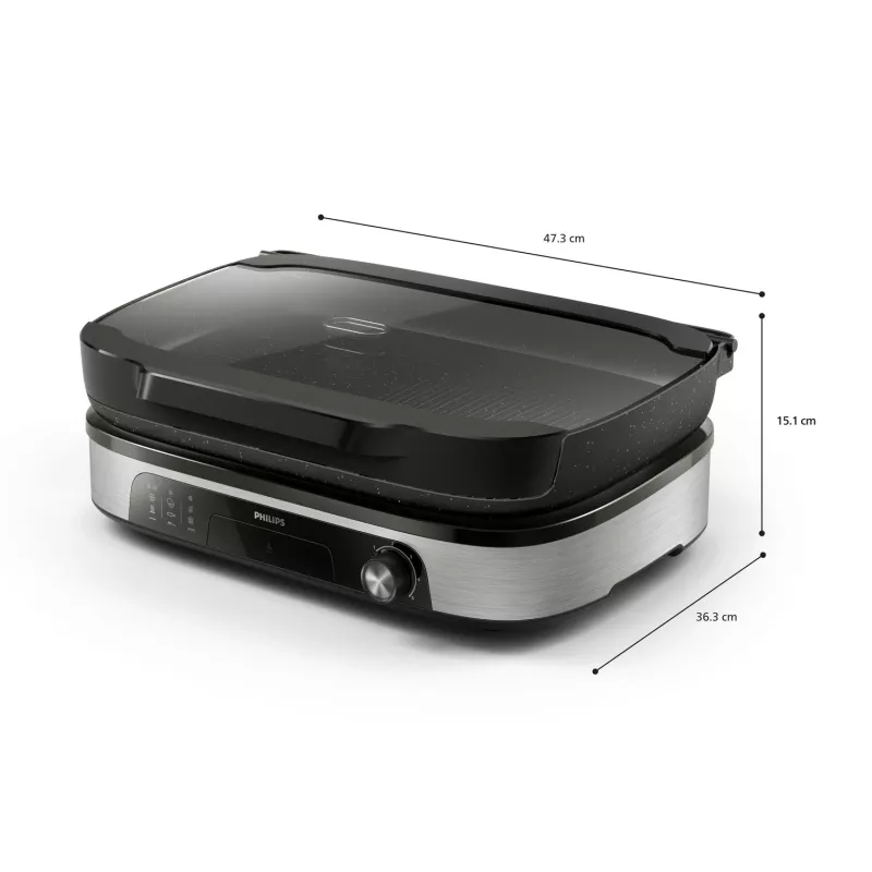 Elektrický gril Philips HD6212/90 2400 W, 2-zónový samostatne stojaci gril, 1250 cm² hliníkový povrch, max. 220 °C