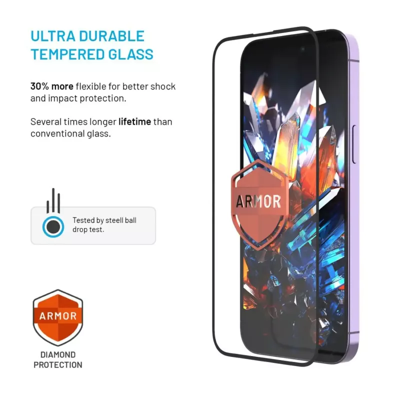 Ochranná fólia displeja FIXED pre Apple iPhone 17 Pro — tvrdené sklo, čierna, Armor dizajn, aplikátor proti prachu, AR vrstva