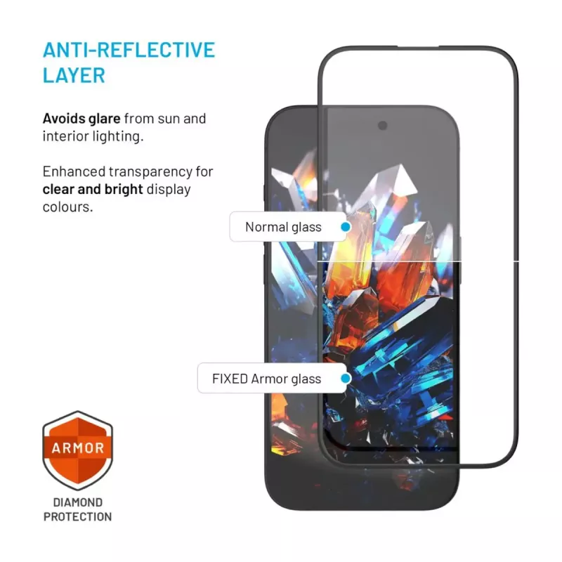 Ochranná fólia displeja FIXED pre Apple iPhone 17 Pro — tvrdené sklo, čierna, Armor dizajn, aplikátor proti prachu, AR vrstva