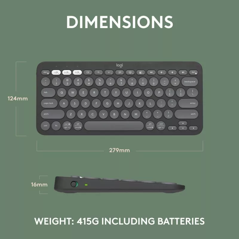 Logitech Pebble Keys 2 K380s klávesnica univerzálna RF bezdrôtová + Bluetooth QWERTY US International grafitová