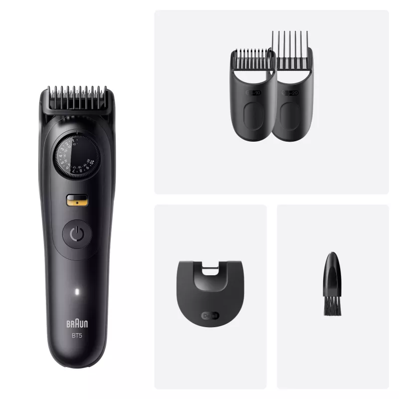 Strihač brady BRAUN BT5520 — 0,5–20 mm, 40 nastavení dĺžky, nabíjateľný, 120 min výdrž batérie, čierny