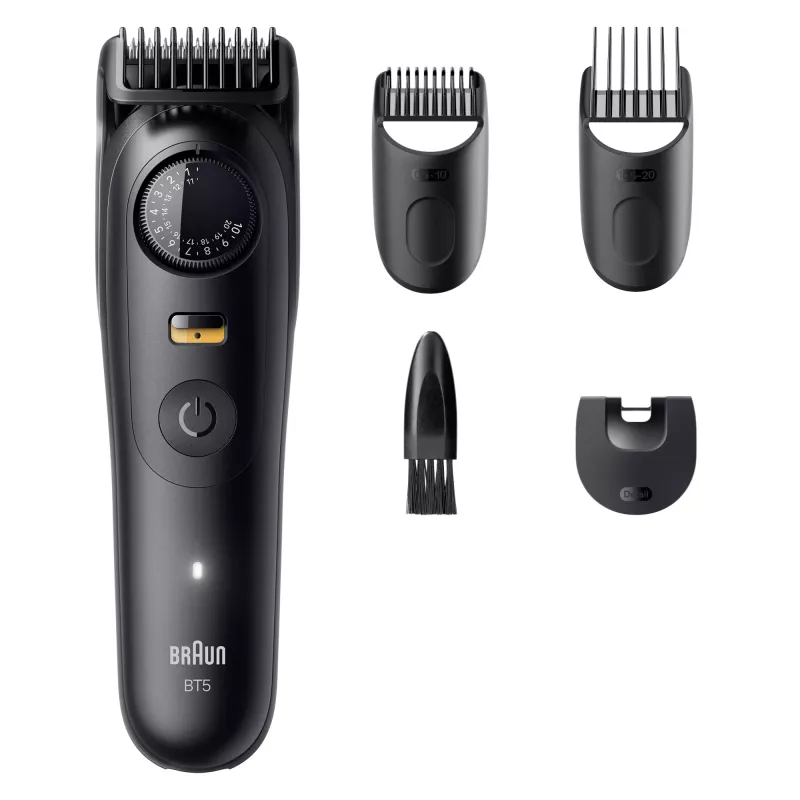 Strihač brady BRAUN BT5520 — 0,5–20 mm, 40 nastavení dĺžky, nabíjateľný, 120 min výdrž batérie, čierny