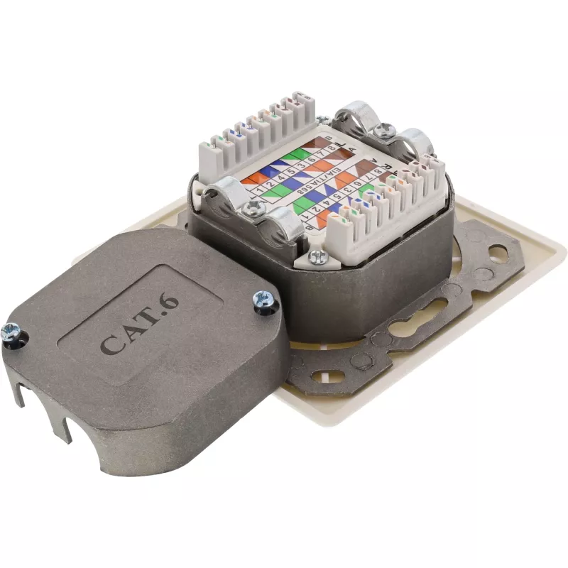 Nástenná zásuvka InLine Cat.6 2x RJ45 horizontálna — montáž na omietku alebo pod omietku