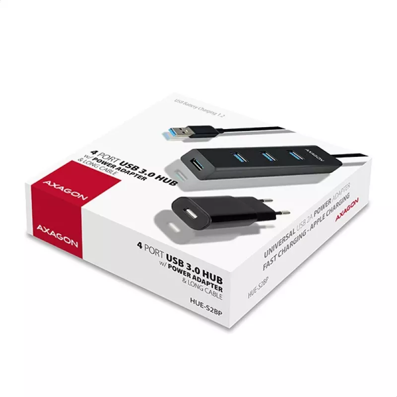 Axagon HUE-S2BP 4x USB 3.0 NABÍJACÍ HUB s 1,2 m káblom vrátane napájacieho zdroja