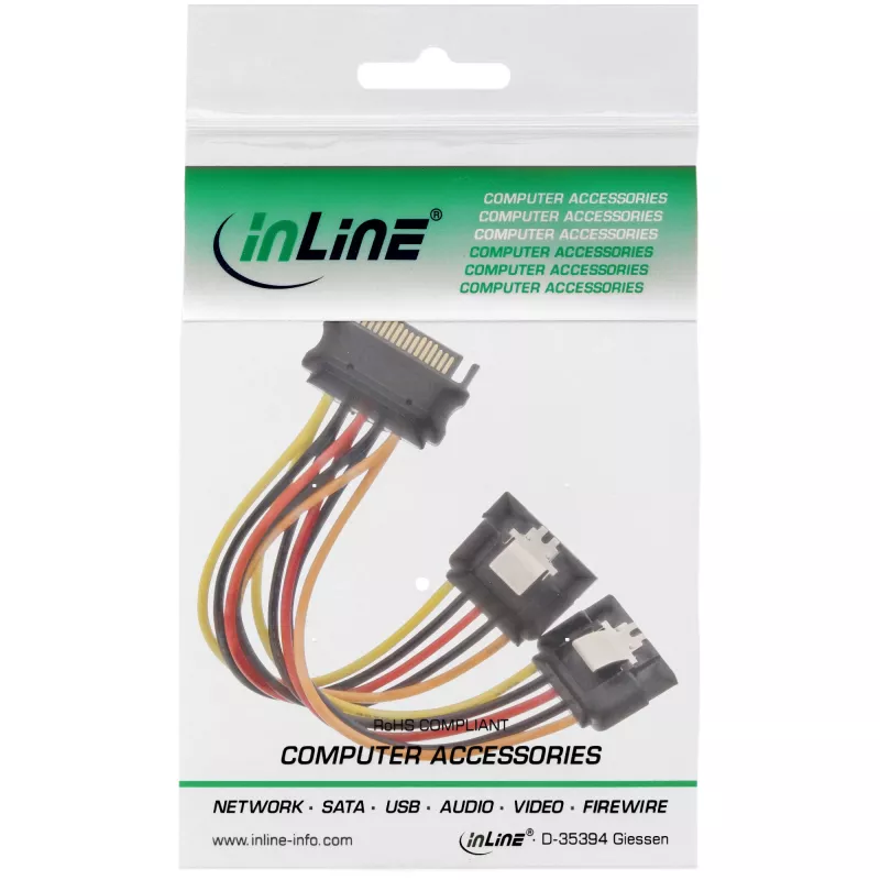 InLine SATA napájací Y kábel samica / 2x samec s bezpečnostným zámkom, 0,15m