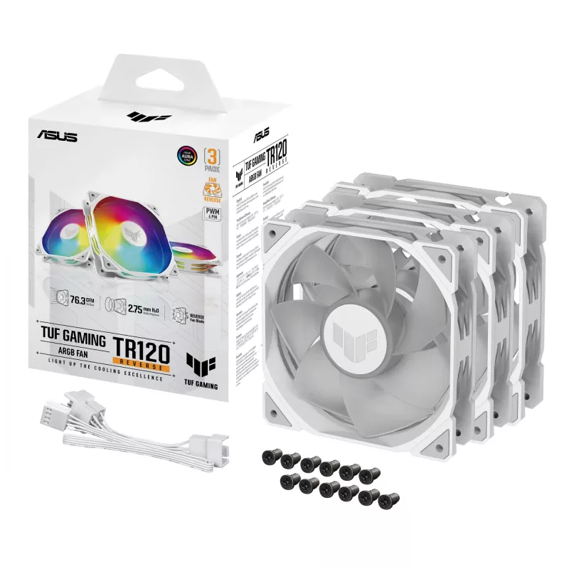 ASUS TUF GAMING TR120 ARGB REVERSE 3IN1 biela počítačové puzdro vzduchový chladič 12 cm