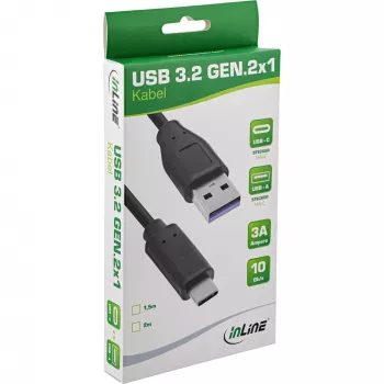 USB 3.2 Gen.1x2 kábel InLine 35714 1,5m USB-C konektor samec USB-A konektor samec čierny