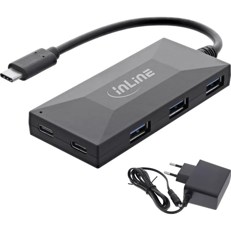 InLine USB 3.2 Gen.1 hub, USB-C na 2 porty USB-C a 3 porty USB-A, s napájacím zdrojom