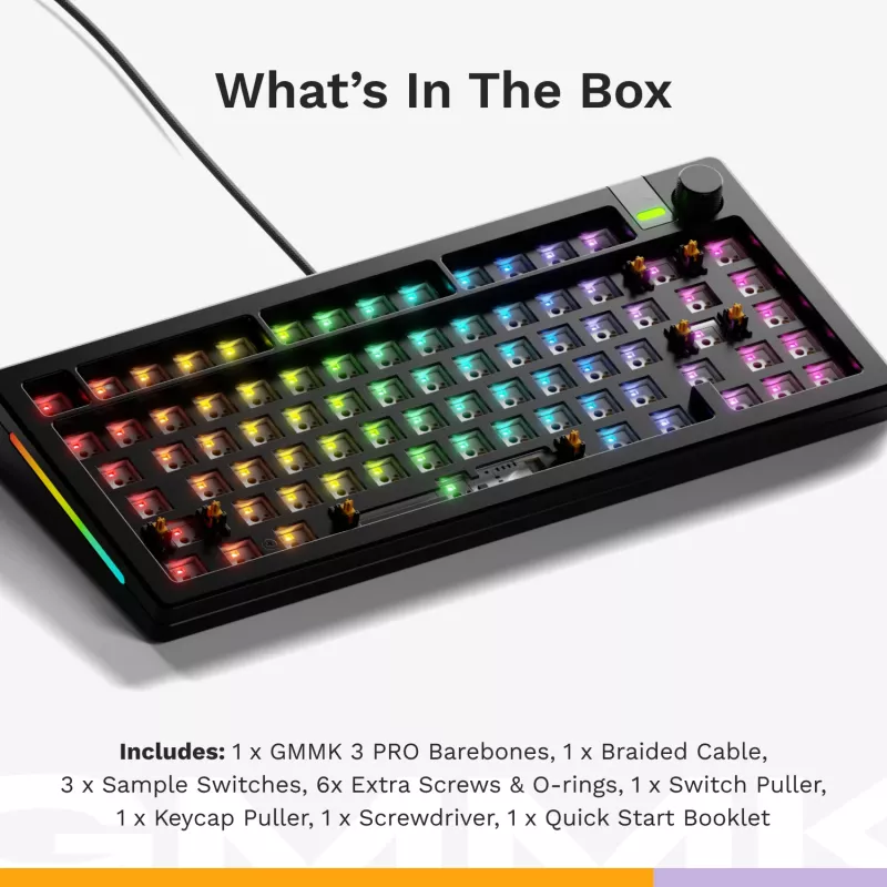 Glorious GMMK 3 Pro 75% barebone herná klávesnica GLO-KB-GMMK3-PRO-75-BB-W-BLK-US, drôtová, rozloženie ANSI US, čierna