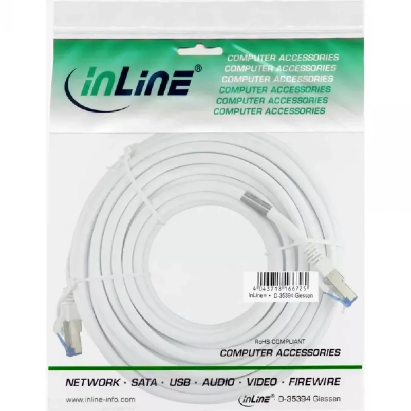 InLine Patch kábel S/FTP PiMF Cat.6A halogen free 500MHz biely 1m