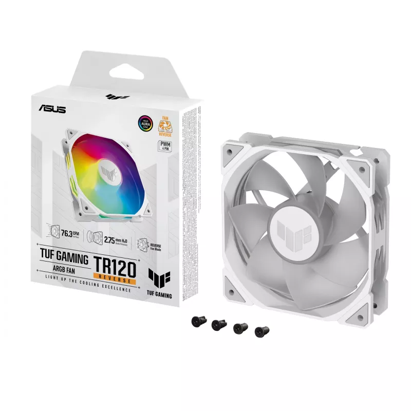 ASUS TUF GAMING TR120 ARGB REVERSE 120 mm 2000 RPM biely, hydraulické ložisko, 76.3 CFM