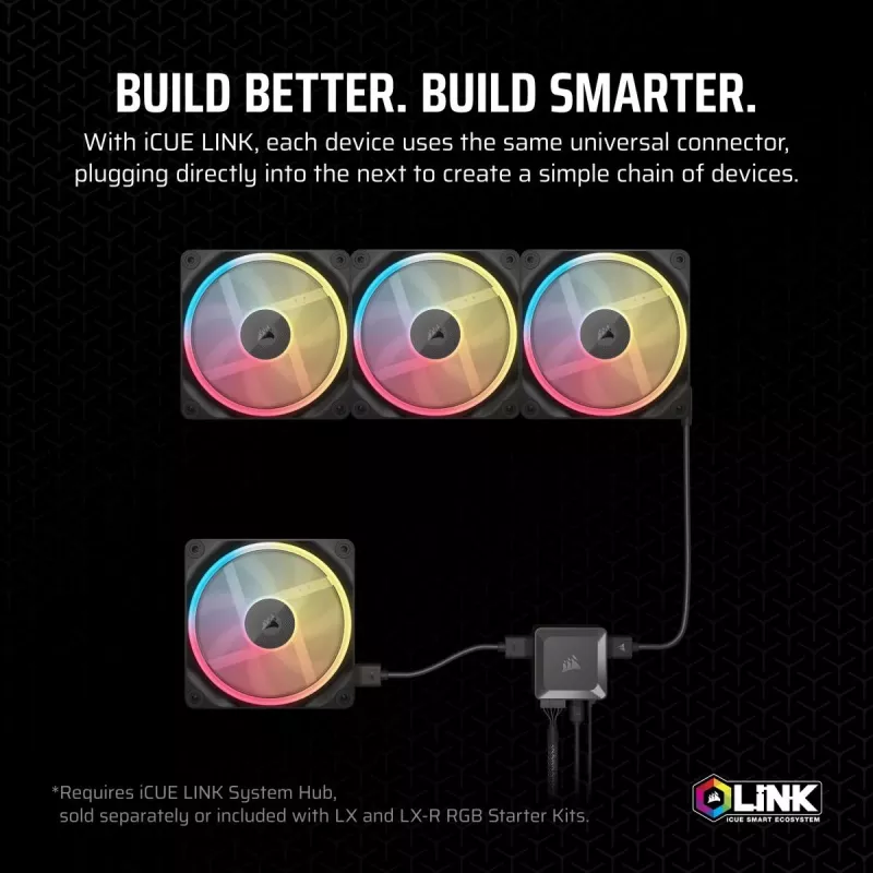Corsair iCUE LINK LX140-R RGB ventilátor 14 cm čierny 2000 ot/min 3,55 mmH2O