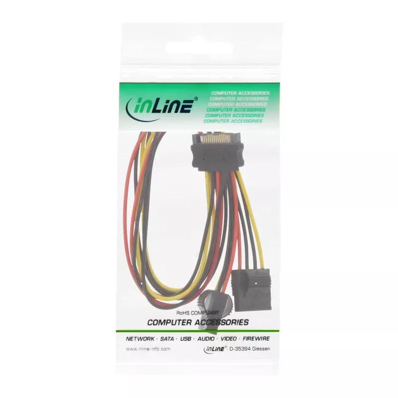 Napájací Y kábel InLine SATA 1 IN dva OUT, 0,03 m