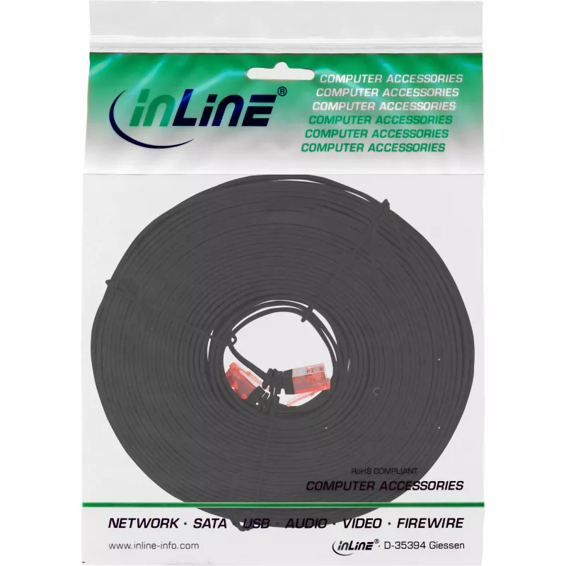 InLine plochý ultraslim patch kábel U/UTP Cat.6 gigabitový čierny 10 m