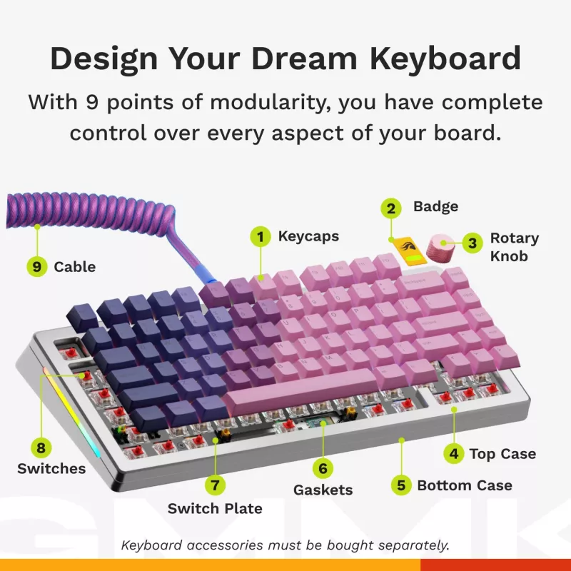 Mechanická herná klávesnica GLORIOUS GMMK 3 PRO HE 75% Prebuilt káblová USB QWERTY strieborná